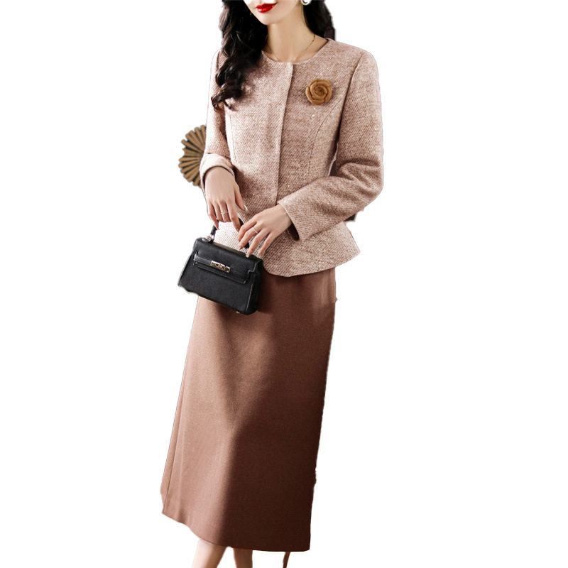 Woolen Small Fragrance Suit Autumn Two-Piece High-End Elegant Slimming Look Suit Skirt Mother's Wear 3689