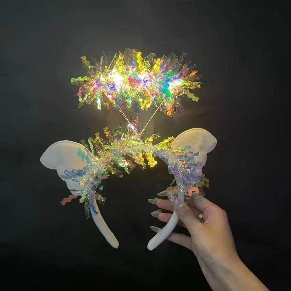 发光皇冠天使翅膀羽毛发箍舞台节日头饰仙女头环发光玩具批发夜市