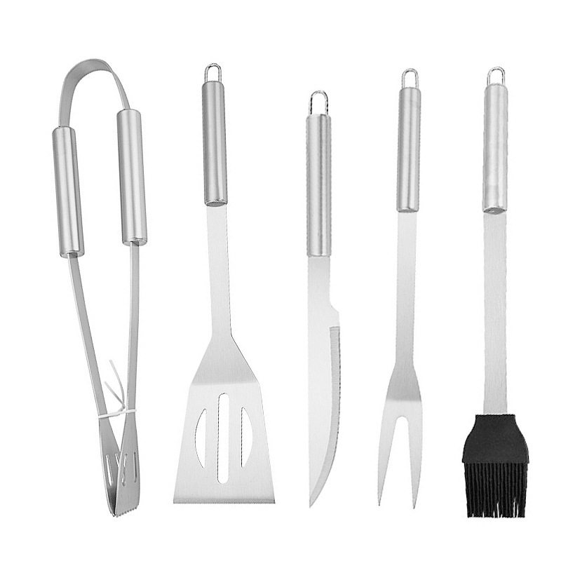 Cloth bag baking tool five-piece stainless steel barbecue tool suit food clip frying shovel knife and fork oil sweep outdoor camping
