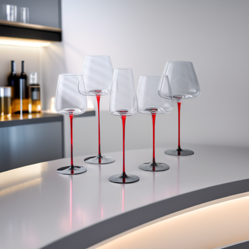 Black Bow Tie Crystal Glass Red Wine Glass with Black Base, Liquor Glass with Red Stem, Sake, Bordeaux Champagne Glass, Grape Tall Glass
