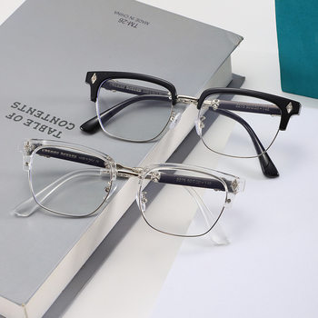 New Business Versatile Glasses Frames for Men, Lightweight and Translucent Gray Glasses Frames, Retro Eyebrow Frames, Metal Glasses Frames for Women Wholesale