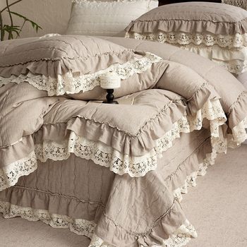 Cotton and Linen Bed Cover Three-Piece Set, Multifunctional Cotton and Linen Summer Quilt Four-Piece Set, French Lace Export Cotton Bed Cover