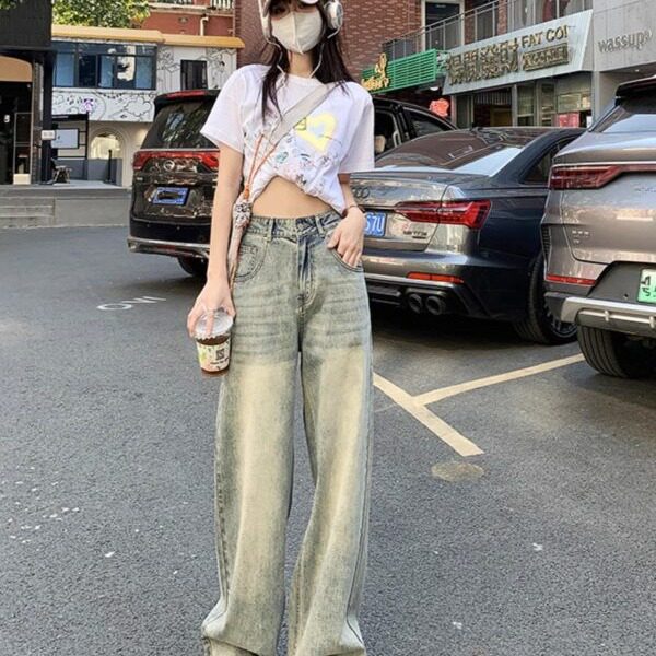 High Waisted Wide Leg Distressed Denim Jeans for Women Vintage Style Loose Fit Lightweight Spring Summer Wholesale