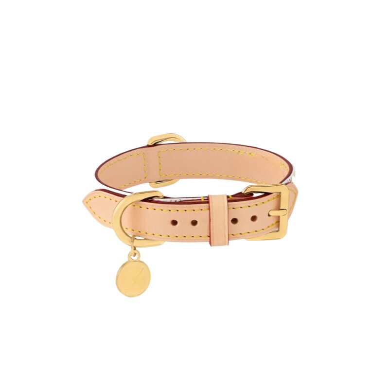 New Murakami White Color Pet Leather Collar Puppy Collar Cowhide Old Flower Collar Teddy Fighting Dog