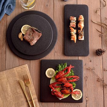 Black Scrub Resistant Ceramic Sushi Plate Flat Dinner Plate Dessert Plate Snack Cake Plate Breakfast Plate Tray