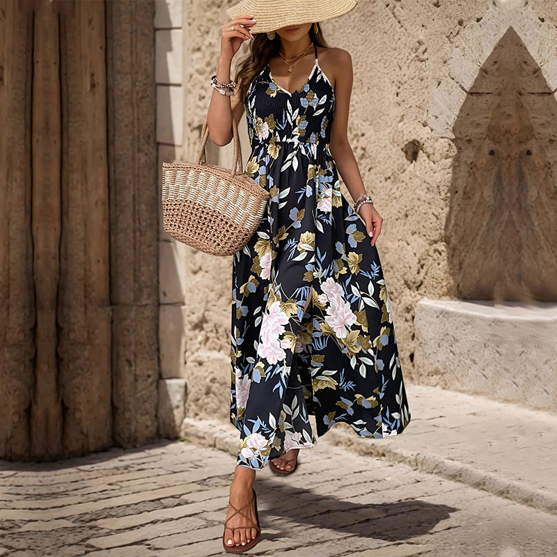 Floral Maxi Dress Elegant Casual Sleeveless Lightweight Fabric Perfect for Vacation or Summer Events Wholesale