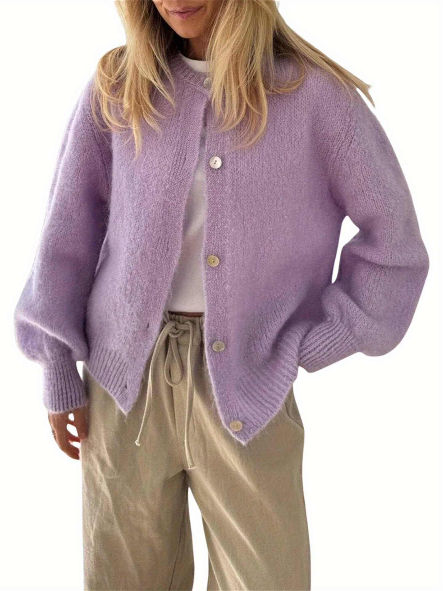 糖果色针织开衫女欧美2025秋冬跨境纯色开衫马卡龙色毛衣开衫女