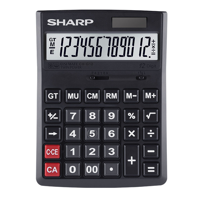 夏普SHARP计算器太阳能 12位大显示屏财务办公大号商务电子计算机