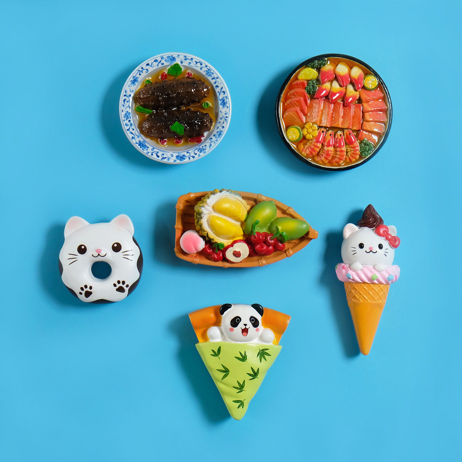 Creative Gourmet Refrigerator Stickers Simulated Food 3D Stereo Fruit Boat Kitten Biscuit Cone Magnetic Sticker Decoration