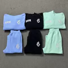 2025 New Sweatshirt 6Pm Chest Embroidered Letter Terry Hooded Sweatshirt European and American Trendy Unisex Long Pants Set