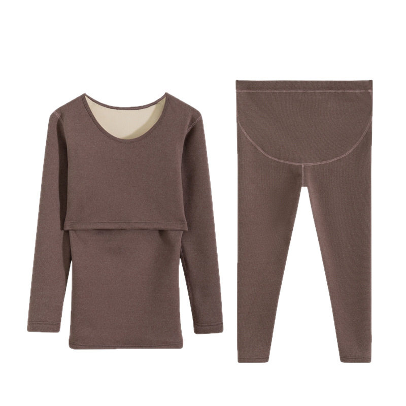 Pregnant Women's Thermal Underwear Set Fleece-lined Thickened Autumn and Winter Autumn Clothes Autumn Trousers Pregnant Period Pajamas Postpartum Breast-feeding Month Clothes