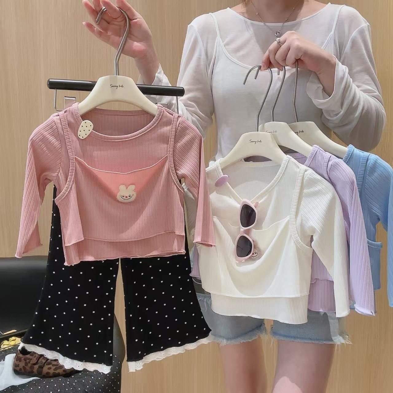 Nouveau t-shirt manche longue uni, style japonais doux, haut faux deux pièces patchwork, style préppy de design niche