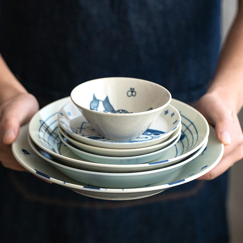 Official genuine goods Japanese Imported Meizu Cute Cat Plate Large Capacity Noodle Soup Bowl Japanese Ceramic Plate