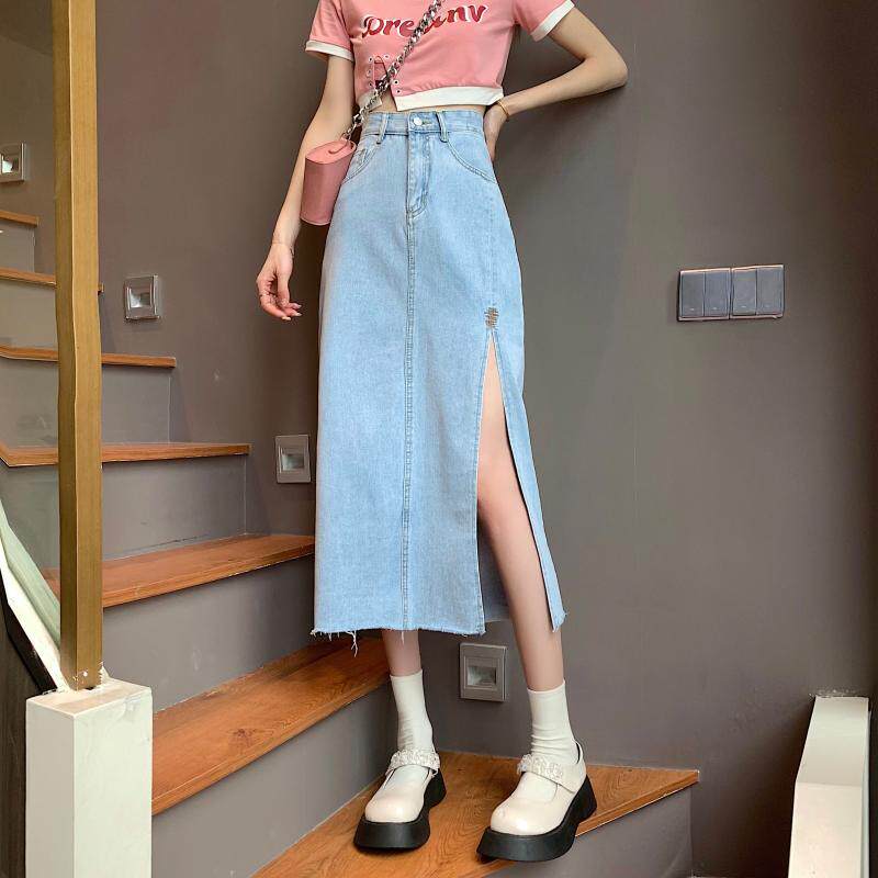 High Waisted Denim Skirt for Women Slim Fit Vintage Style Side Slit Summer Fashion Wholesale Available