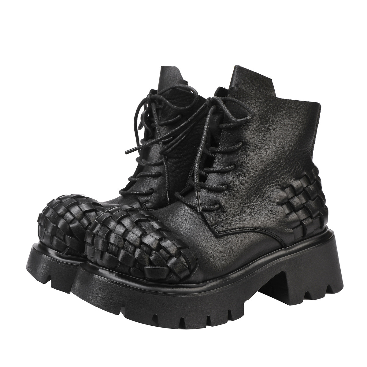Boot Martin nữ da bò thật cổ ngắn phối dây kéo bên hông — đen, màu nâu
