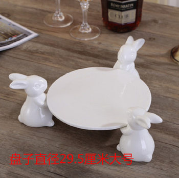 Factory Batch European Style Creative Ceramic Home Daily Rabbit Cake Plate Wedding Dessert Rack Decorative Plate Fruit Tray