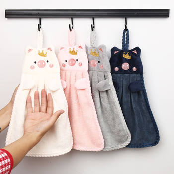 Hanging Coral Fleece Towel Cute Absorbent Towel Household Bathroom Bathroom Kitchen Dishwashing Rag Handkerchief Cloth