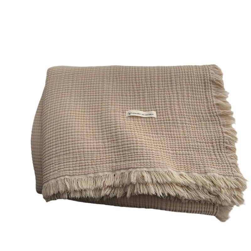 Pure Cotton Maillard color gauze blanket pure cotton tassel light luxury simple lunch break blanket class A air conditioning towel quilt