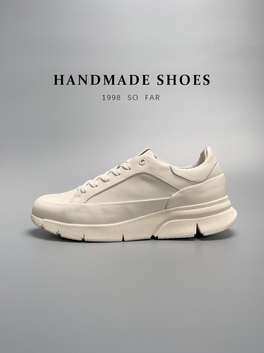 Giày sneaker nam da thật màu trắng phong cách Hàn Quốc, đế độn cao, dễ phối đồ — Màu trắng (tỷ lệ chất lượng trên 1000)