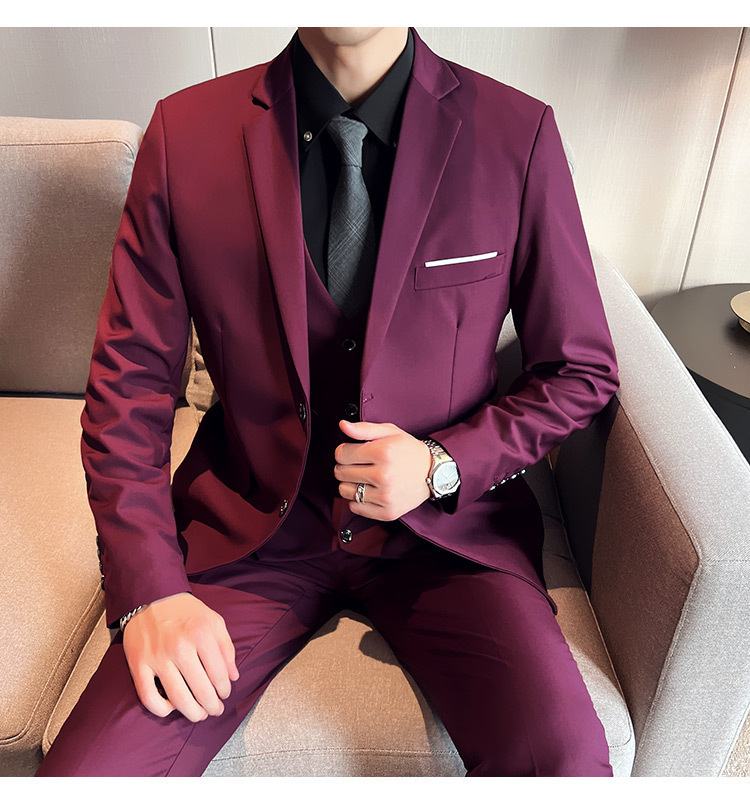 Bộ vest nam ôm dáng ba món phong cách công sở và dự tiệc cưới — Màu xám (áo một nút + áo vest + quần), Màu xanh navy (áo một nút + vest + quần), Màu xám (áo một nút + quần), Màu xám (áo đơn một nút)