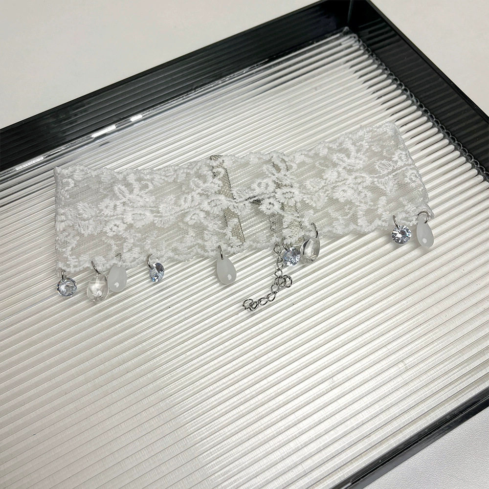 Sweet White Lace Wide Neck Strap Neck Chain Water Drop Tassel Simple Elegant All-match Collar Necklace Women's Necklace Accessories