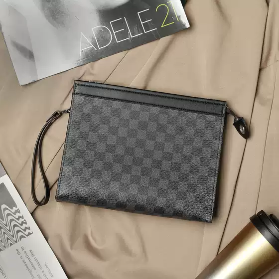 2022 New Korean Casual Handbag Men's Checkered Wrist Bag File Bag Simple, Fashionable, and Atmospheric Handbag