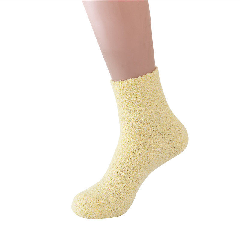 亚马逊女式拖鞋袜蓬松毛绒家居睡袜珊瑚绒袜子糖果色中筒袜跨境