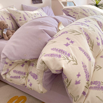 French Bed Four-Piece Set Pure Cotton 2025 New Pastoral Quilt Cover Bed Sheetss Women's Bedding Dormitory Three-Piece Winter Set