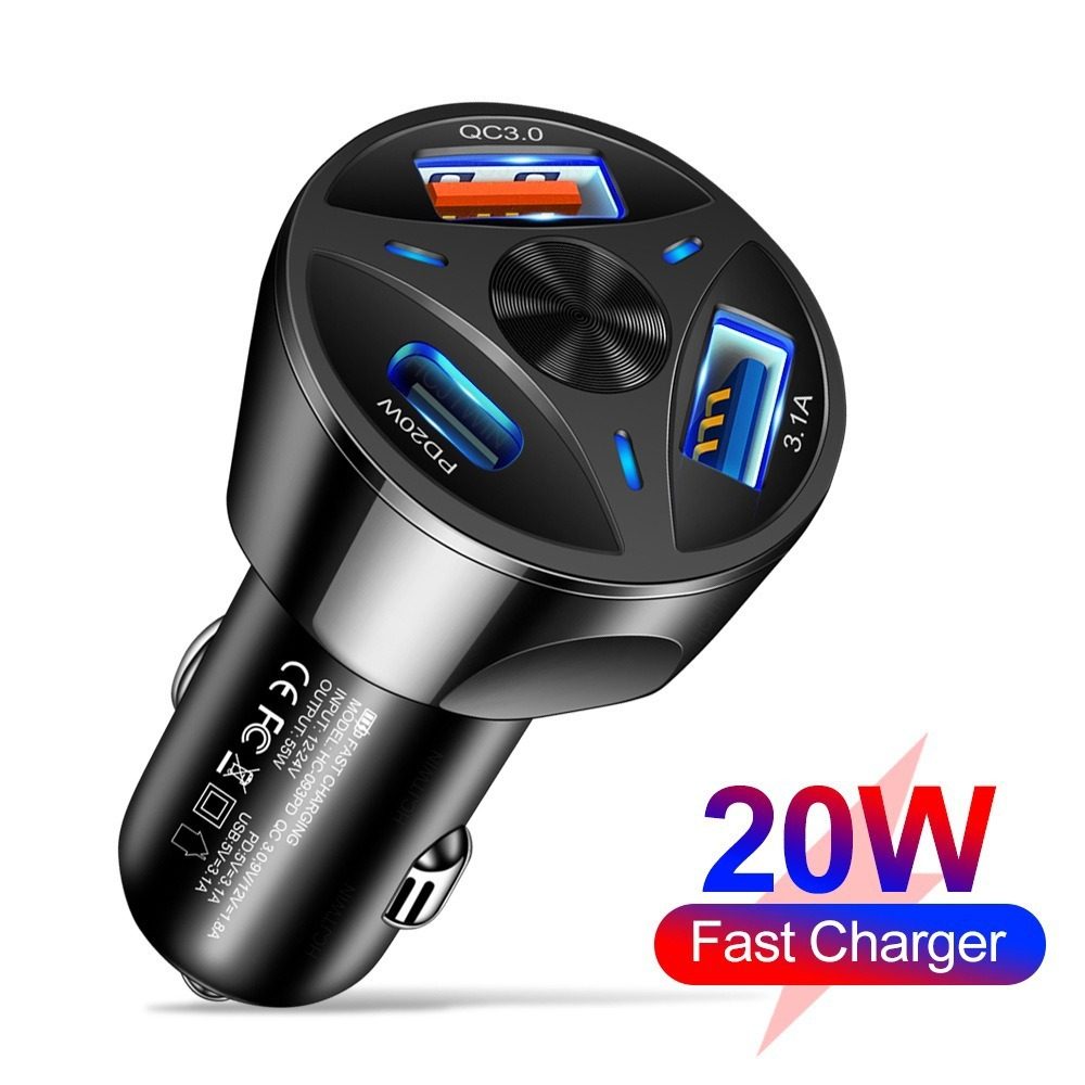 Car Charger Fast Charging Car Charger Qc3.0 Flash Charging Multi-Port Car Fast Charging Head Cigarette Lighter Pd55W Car Charger Hot Model