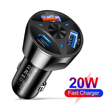 Car Charger Fast Charging Car Charger Qc3.0 Flash Charging Multi-Port Car Fast Charging Head Cigarette Lighter Pd55W Car Charger Hot Model
