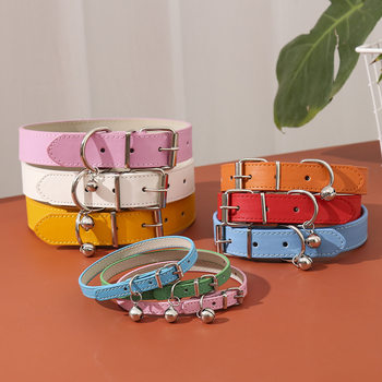 Pet collar dog PU leather collar adjustable with Bell cute cat collar puppy collar Japanese style