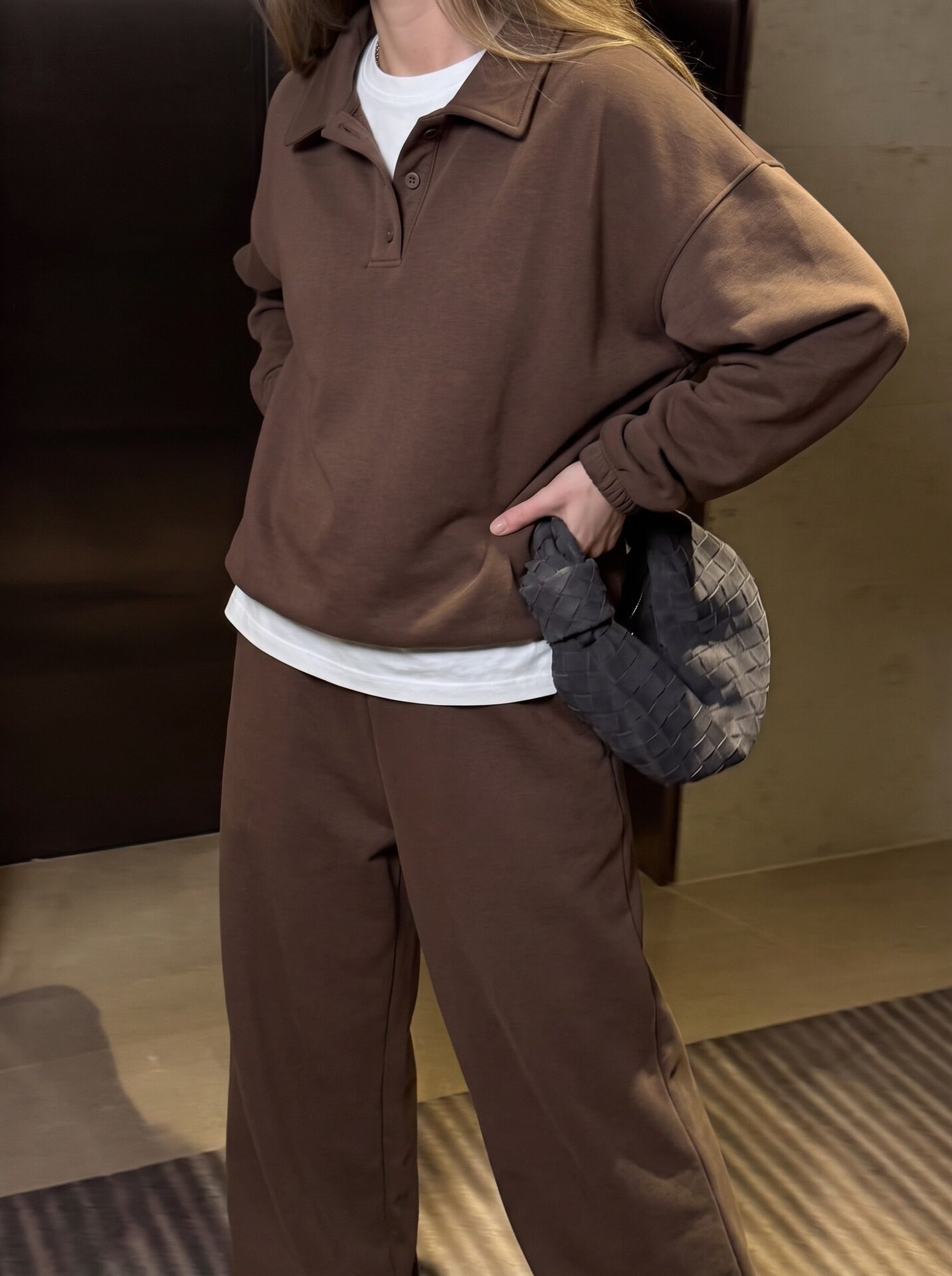 Womens Casual Two Piece Set Long Sleeve Polo Shirt Wide Leg Pants Stylish Sportswear for Everyday Wear Wholesale