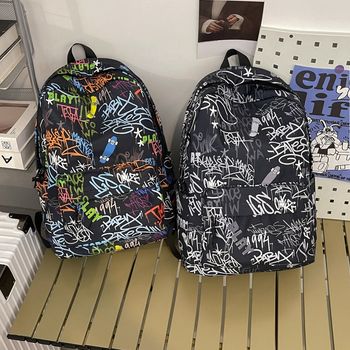 Large Capacity Ins Cross-border Schoolbag Personalized Graffiti Japanese Style Casual Backpack Male Junior High School Students Campus Fashion Backpack