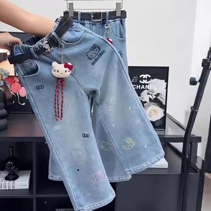 外贸出口中小女儿童装牛仔裤秋冬款休闲裤儿童加绒加厚裤子阔腿裤,淘宝优惠券,粉丝福利购,淘宝优惠卷