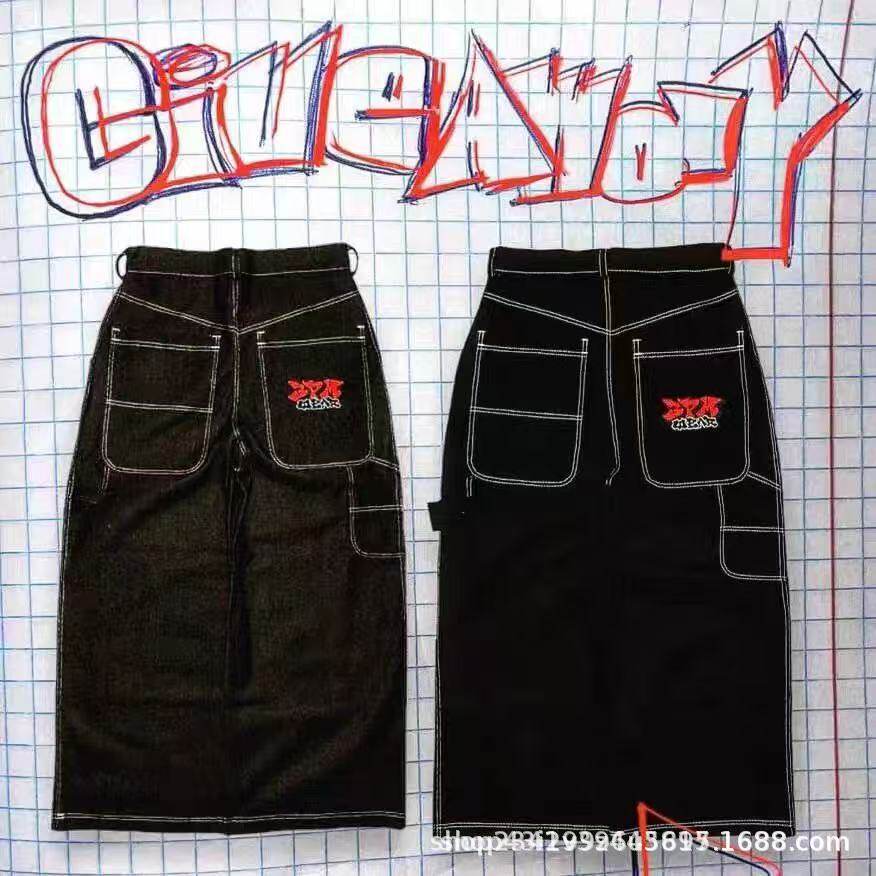 2024春秋季新款跨境美式潮牌复古水洗Y2K刺绣嘻哈图案男式牛仔裤