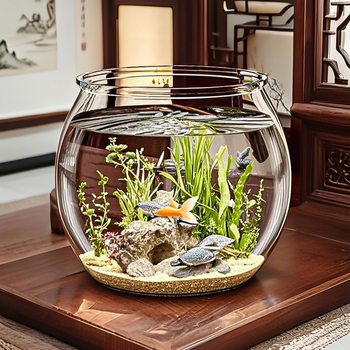 Round Fish Tank Plastic One-Piece Anti-Fall and Break-Resistant High-Transparency Imitation Glass Living Room Small Desktop Ecological Tank