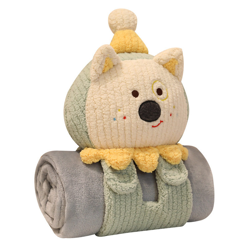 Three-Dimensional Roll Blanket Dual-Purpose Office Lunch Break Blanket Cute Puppy Cat Doll Sleeping Pillow Flannel Blanket Pillow
