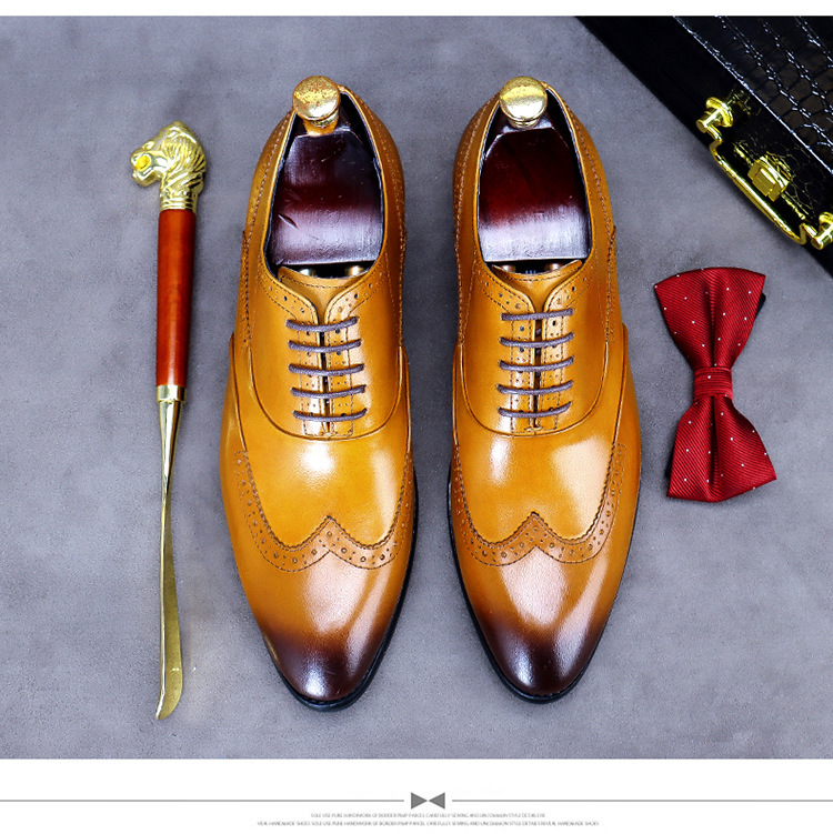 Giày da nam derby mũi tròn chạm khắc brogue cổ thấp buộc dây — Màu nâu, Màu đen, Màu đỏ rượu, Màu cà phê