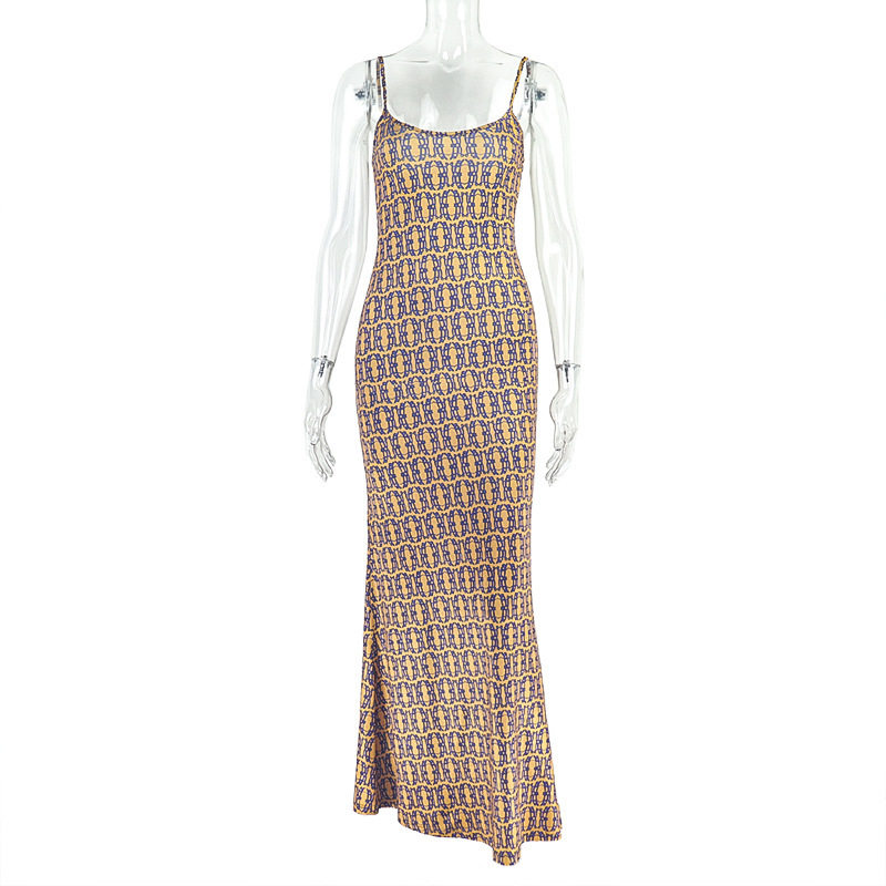 Backless Floral Print Bodycon Maxi Dress Slim Fit Sleeveless Street Style Perfect for Parties and Summer Events