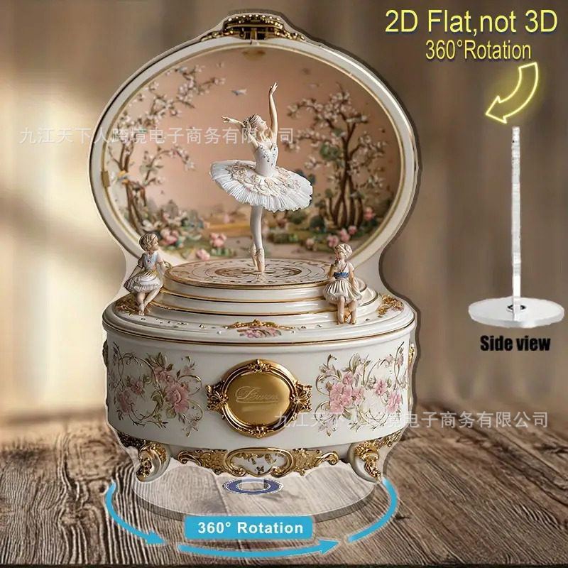 跨境新款春季热销2D平面亚克力旋转摆件芭蕾舞女孩八音盒装饰摆件