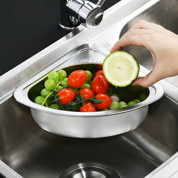 Drain Basket 304 Stainless Steel Kitchen Sink Universal Triangle Drain Rack Vegetable Washing Leftovers Filter Storage Hanging Basket