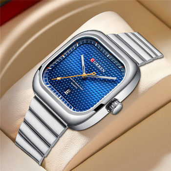 CURREN 8460 steel strap watch simple calendar square dial business watch waterproof boys fashion