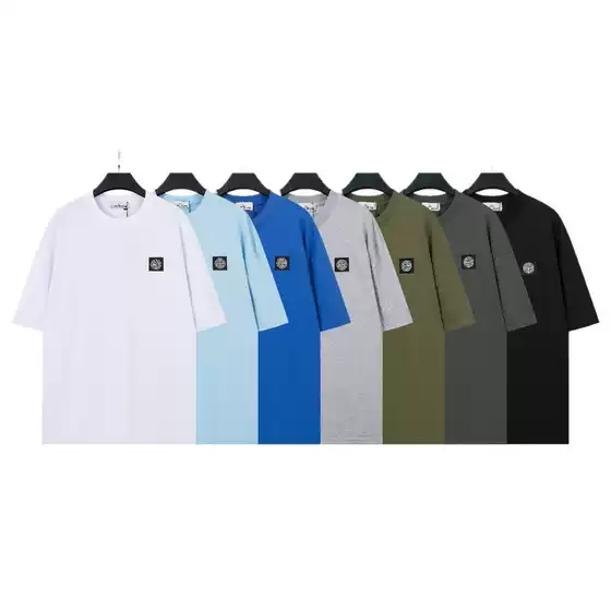 Cross-Border Supply Summer New Solid Color Chest Patch Compass Small Logo Short-Sleeve Unisex Loose Cotton T-Shirt Trendy
