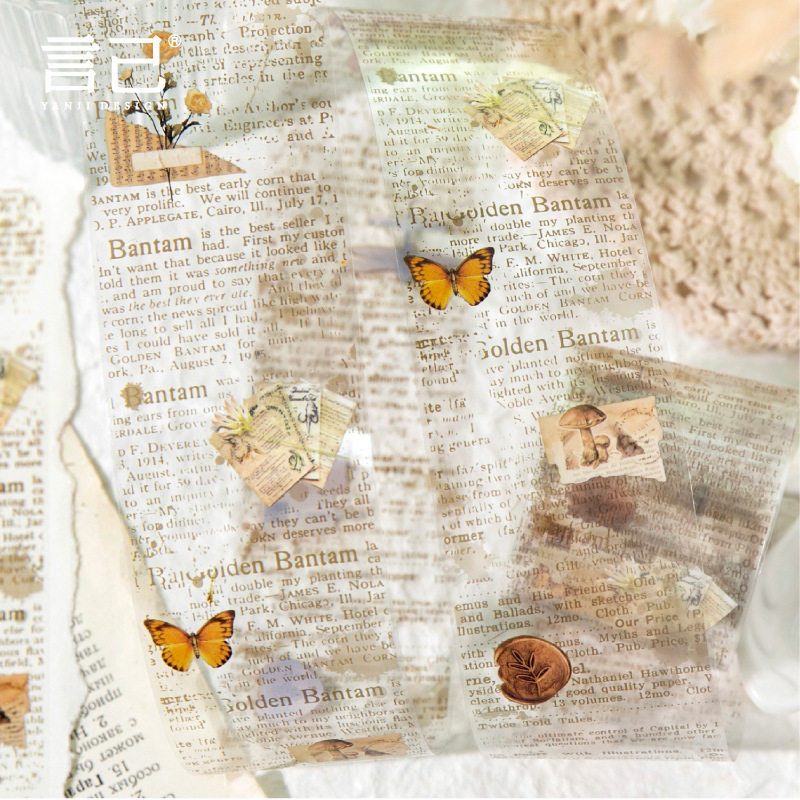 Yanji Lost Memory Series Pet Tape Retro English Basic Handbook DIY Decorative Material Stickers