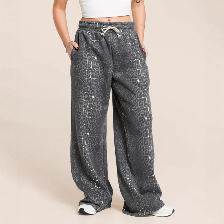 Womens Fashion Hooded Sweatshirt and Wide Leg Pants Set Leopard Print Casual Style Winter Wholesale Available