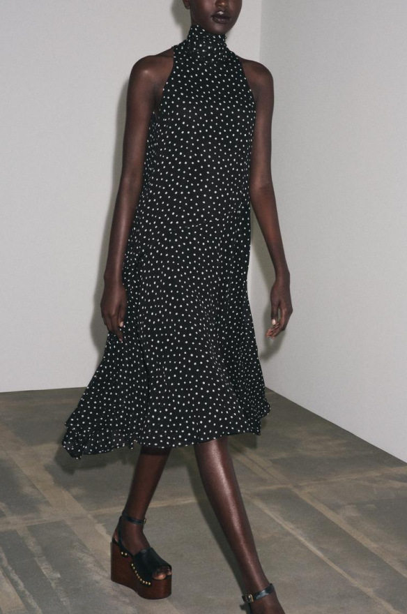 Loose Fit Polka Dot Halter Neck Sleeveless Dress Irregular Hem Autumn Womens Fashion Wholesale Available