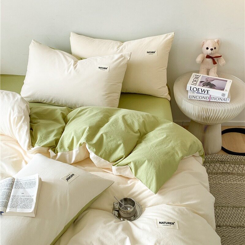 Class A Cotton Four-piece Set Cotton Quilt Cover Nantong Washed Cotton Bedding Solid Color Bed Sheet Quilt Cover Three-piece Set 4