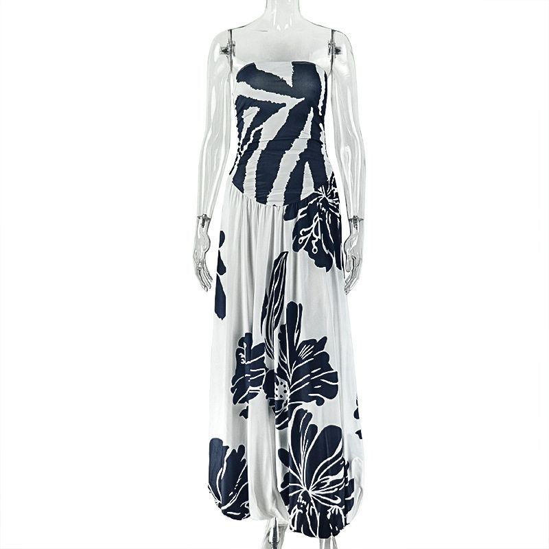 Color Block A Line Dress Black and White Print Off Shoulder Neckline Casual Style Wholesale Available