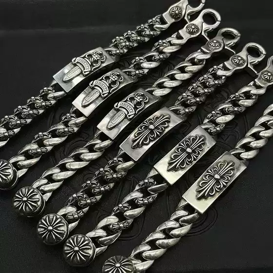 Crow Heart Bracelet Punk Cross Full Flower Design Bold Vintage Sword Hip-Hop Rock Fashion Chunky Bracelet for Men