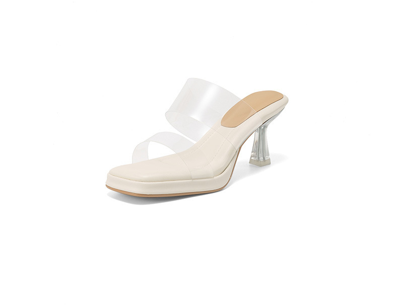 Dép sandal nữ quai ngang trong suốt gót pha lê 7cm 9cm — Bạc 7cm, Bạc 9cm, Màu trắng nhạt 9cm, Mơ 7cm